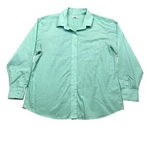 Foxcroft Wrinkle Free Mint Green Button Down Shirt Womens 18 Long Sleeve Preppy